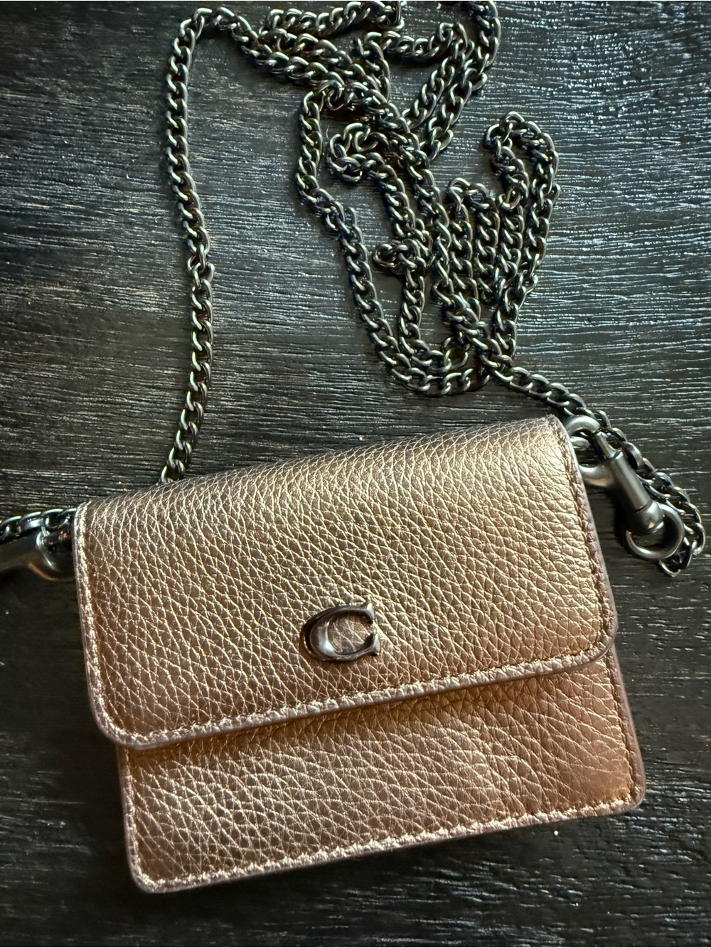 Coach Metallic Bronze Pebbled Leather Mini Crossbody